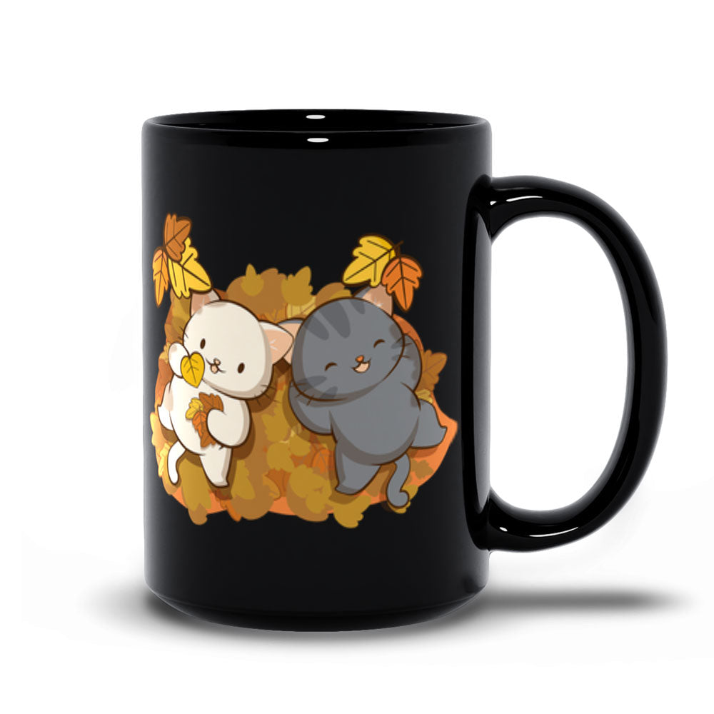 Kawaii Cats and Fall Leaves Cute Mug - black 15oz