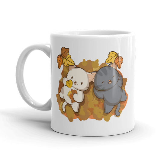 Kawaii Cats and Fall Leaves Cute Mug - white 11oz