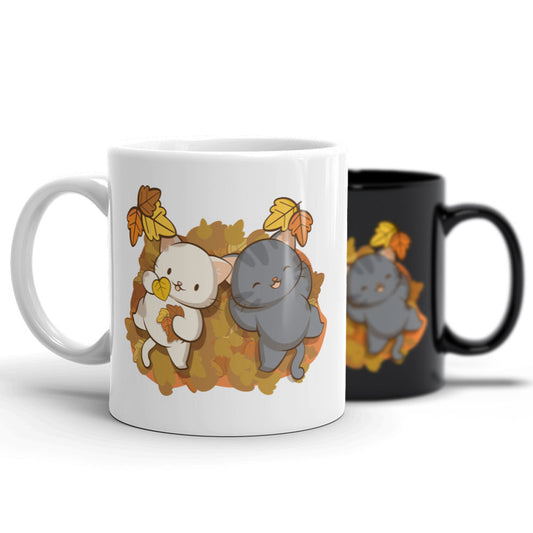 Kawaii Cats and Fall Leaves Cute Mug