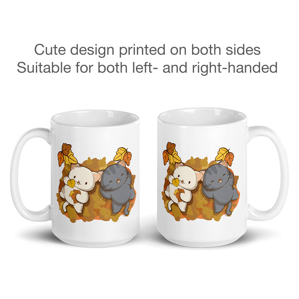 Kawaii Cats and Fall Leaves Cute Mugs