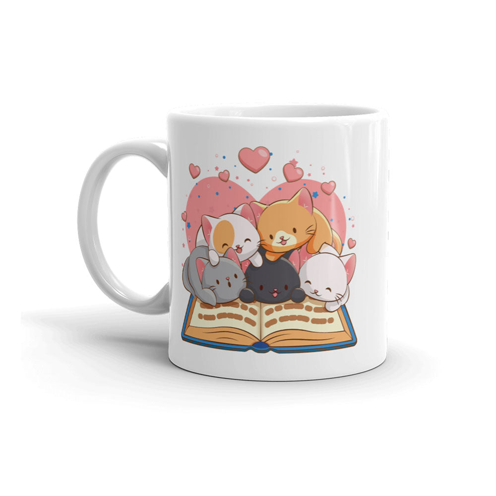 Kawaii Cats-Reading-Book Cute Mug - White 11 oz