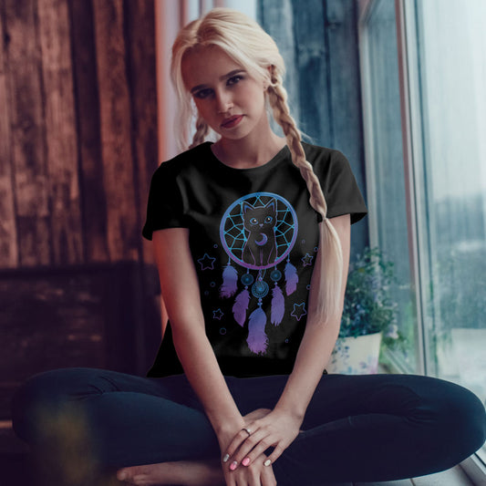 Kawaii Dreamcatcher Black Cat T-shirt
