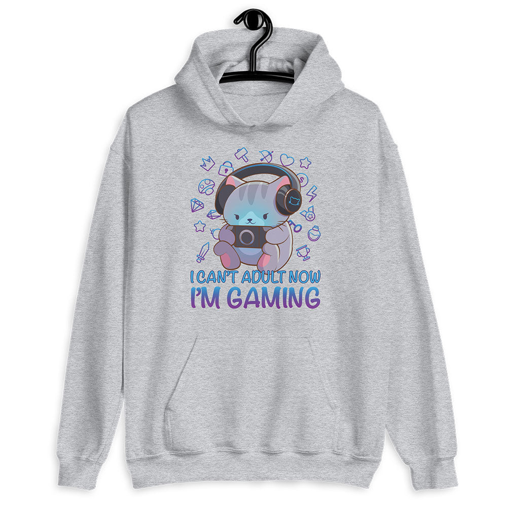 Kawaii Gamer Cat Funny Gaming Hoodie - Athletic Heather