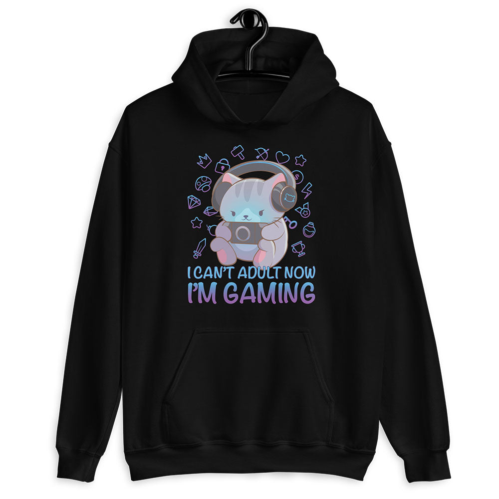 Kawaii Gamer Cat Funny Gaming Hoodie - Black