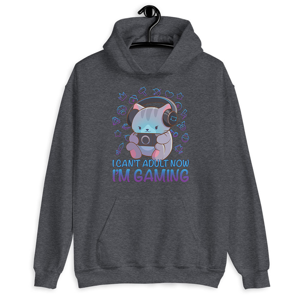 Kawaii Gamer Cat Funny Gaming Hoodie - Dark Heather