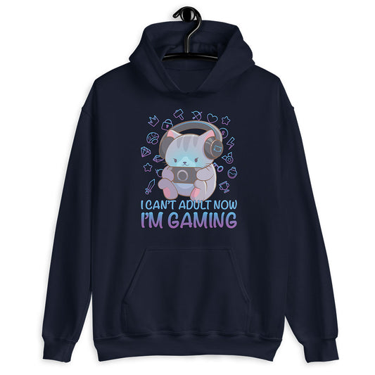 Kawaii Gamer Cat Funny Gaming Hoodie - Navy