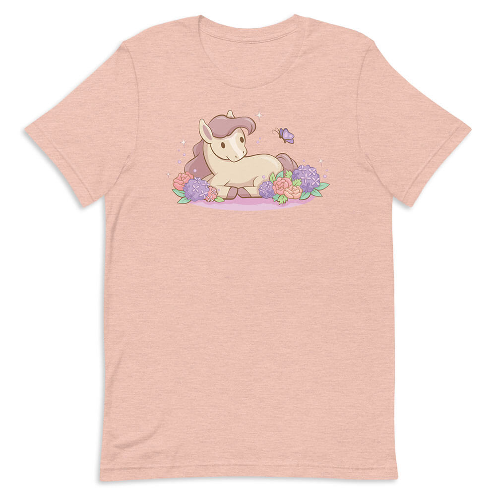 Kawaii Horse T-Shirt - Heather Peach
