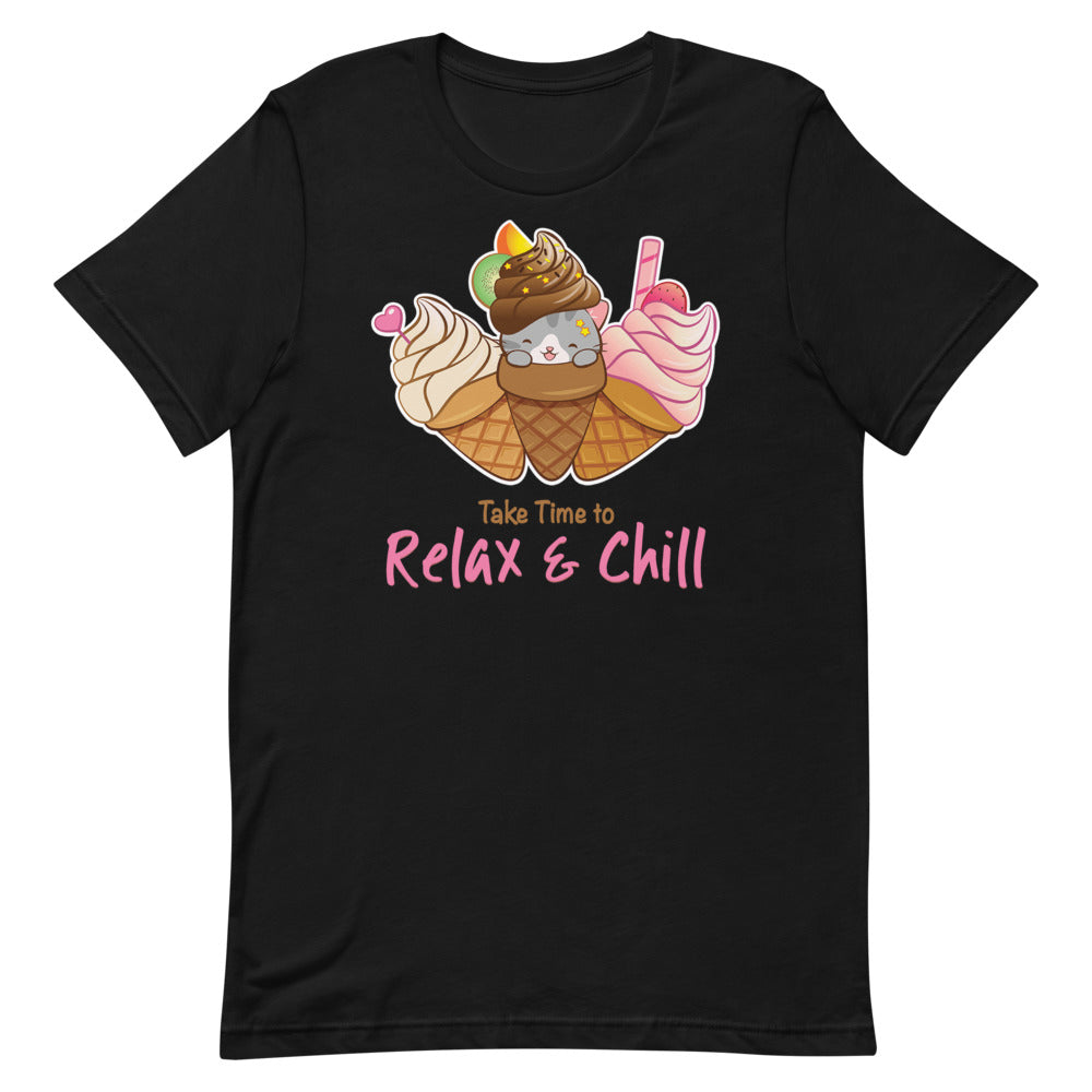 Kawaii Ice Cream Cat T-Shirt S / Black