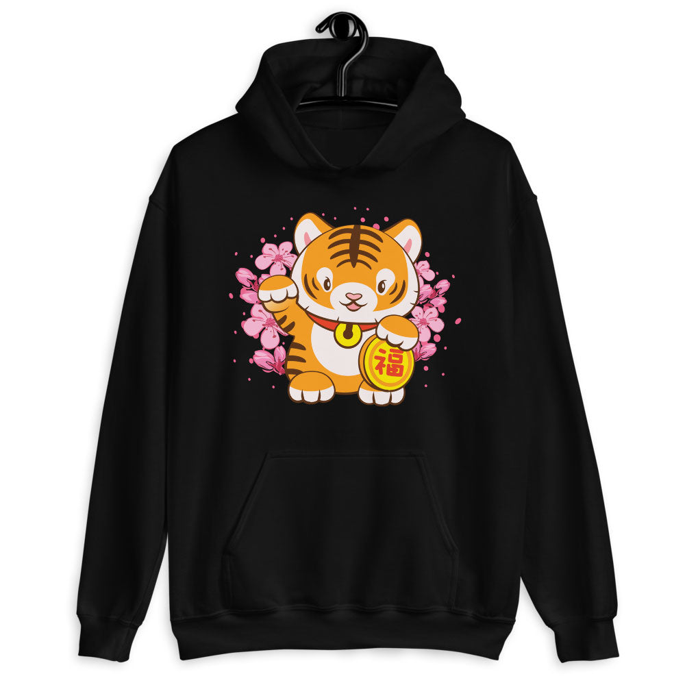 Kawaii Lucky Kitty Year of Tiger Hoodie - Black