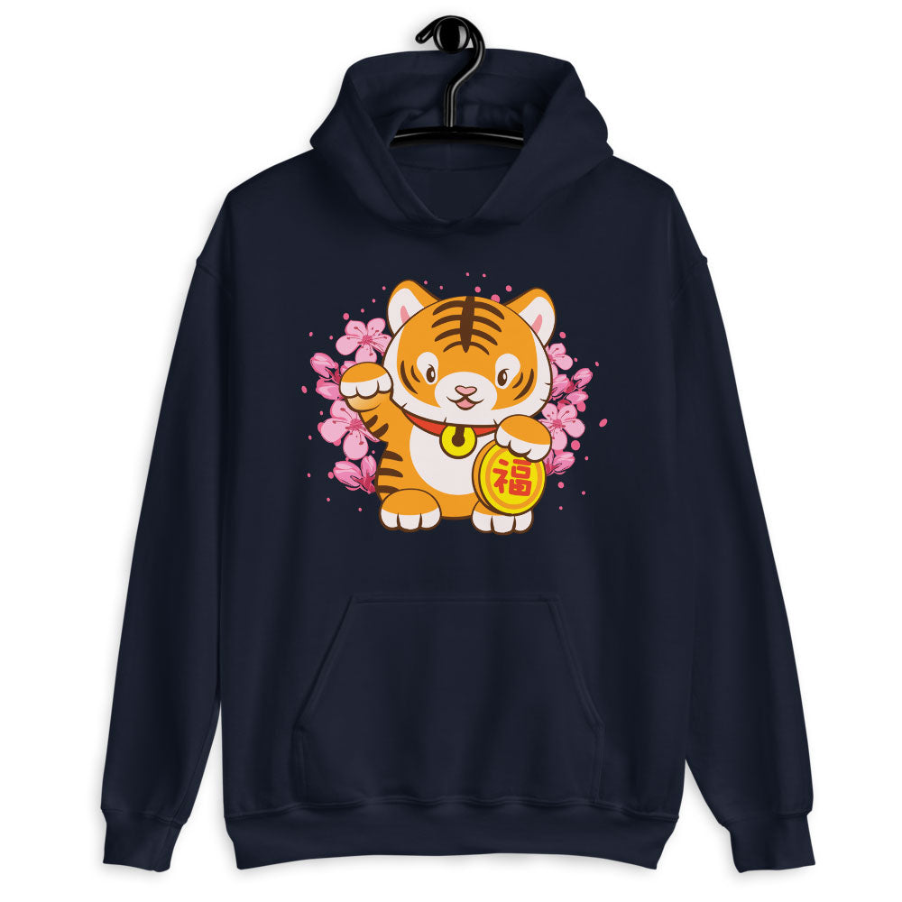 Kawaii Lucky Kitty Year of Tiger Hoodie - Navy