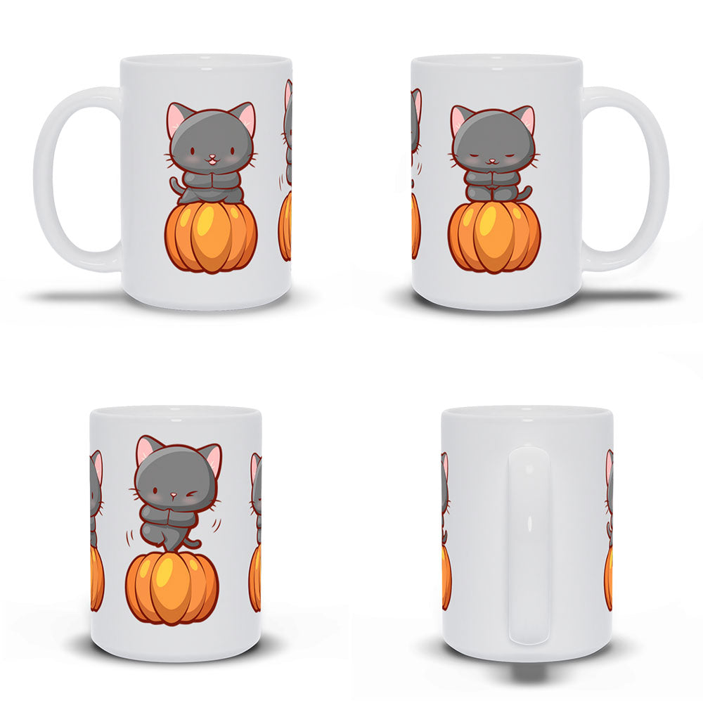 Kawaii Yoga Cats Cute Mugs for Fall - White 15 oz
