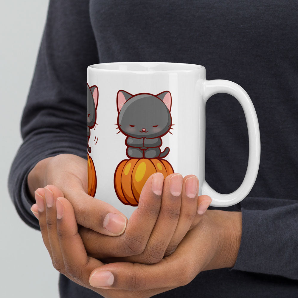 Kawaii Yoga Cats Cute Mugs for Fall on hands