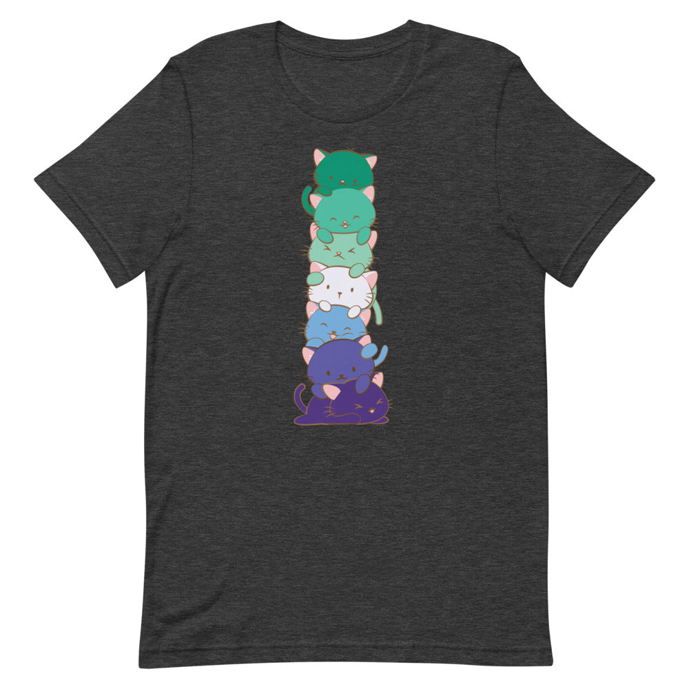 Kawaii Cats Blue Gay Pride Flag LGBTQ MLM T-shirt - Dark Grey Heather