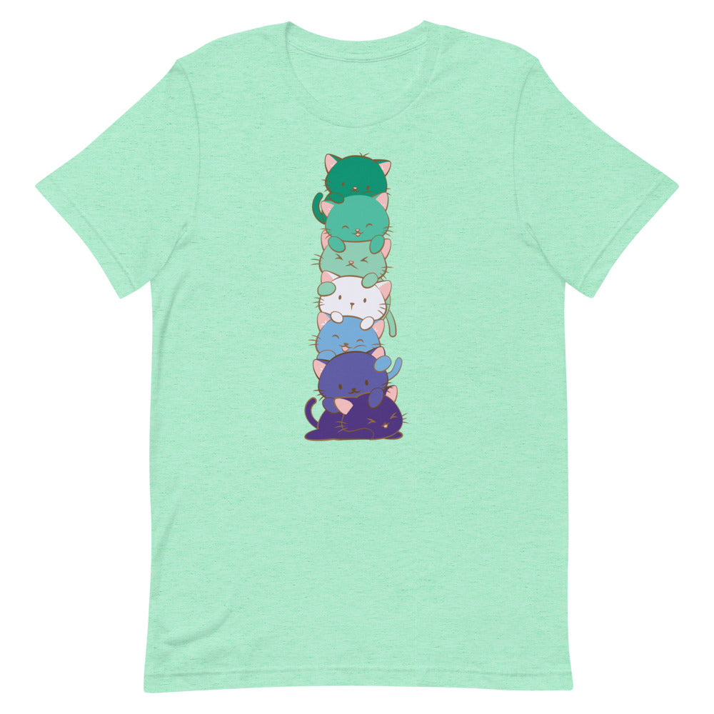 Kawaii Cats Blue Gay Pride Flag LGBTQ MLM T-shirt - Mint