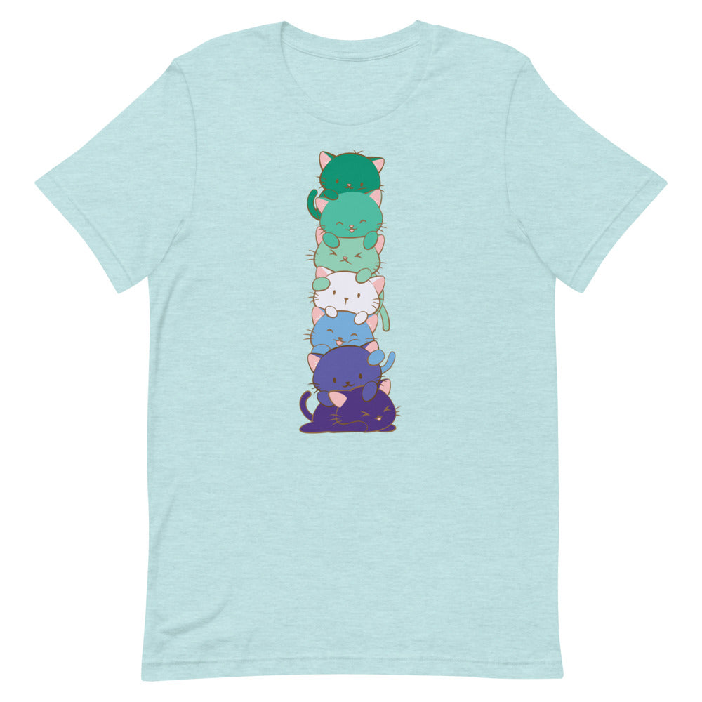 Kawaii Cats Blue Gay Pride Flag LGBTQ MLM T-shirt - Ice Blue