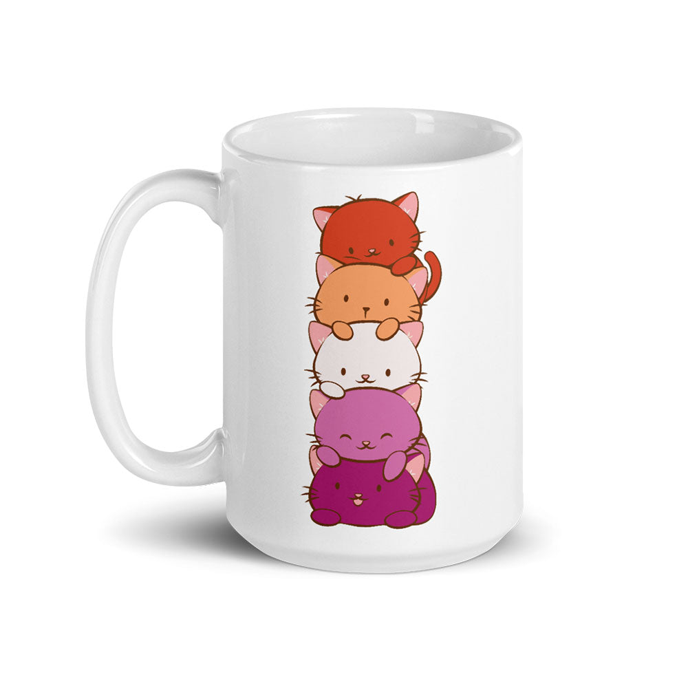 Lesbian Pride Cute Kawaii Cat Mug 15 oz / White