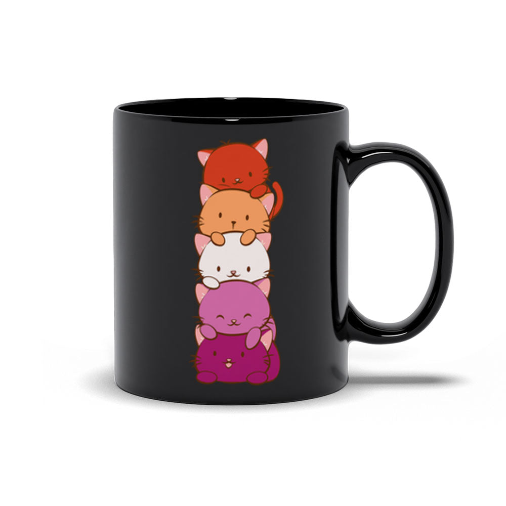 Lesbian Pride Cute Kawaii Cat Mug 11 oz / Black