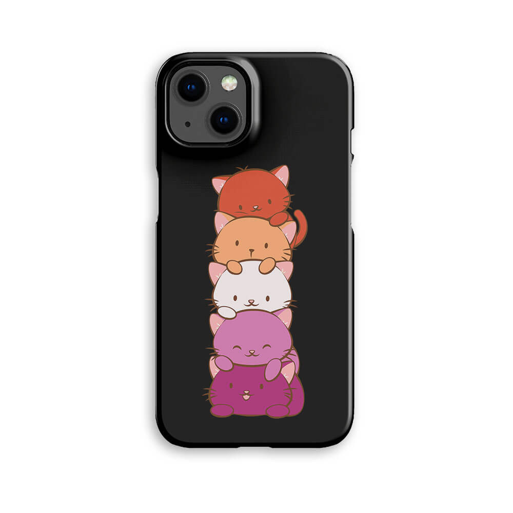 Lesbian Pride Kawaii Cat Phone Case - black
