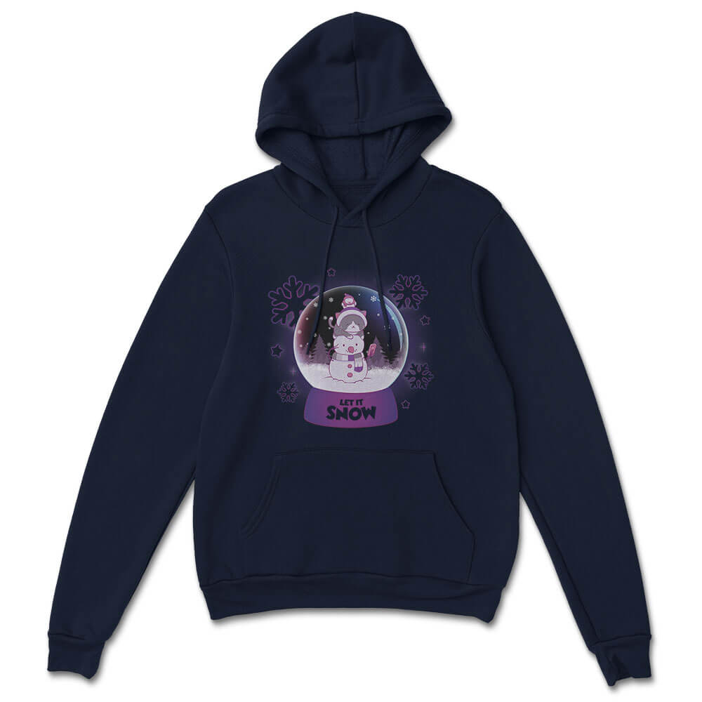 Let it Snow Snowman and Cat Kawaii Hoodie navy