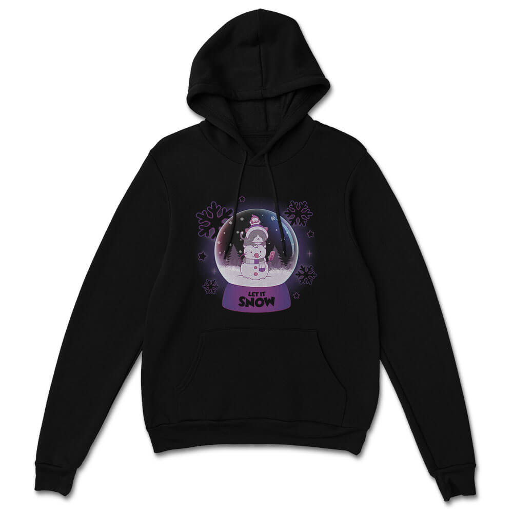 Let it Snow Snowman and Cat Kawaii Hoodie - black