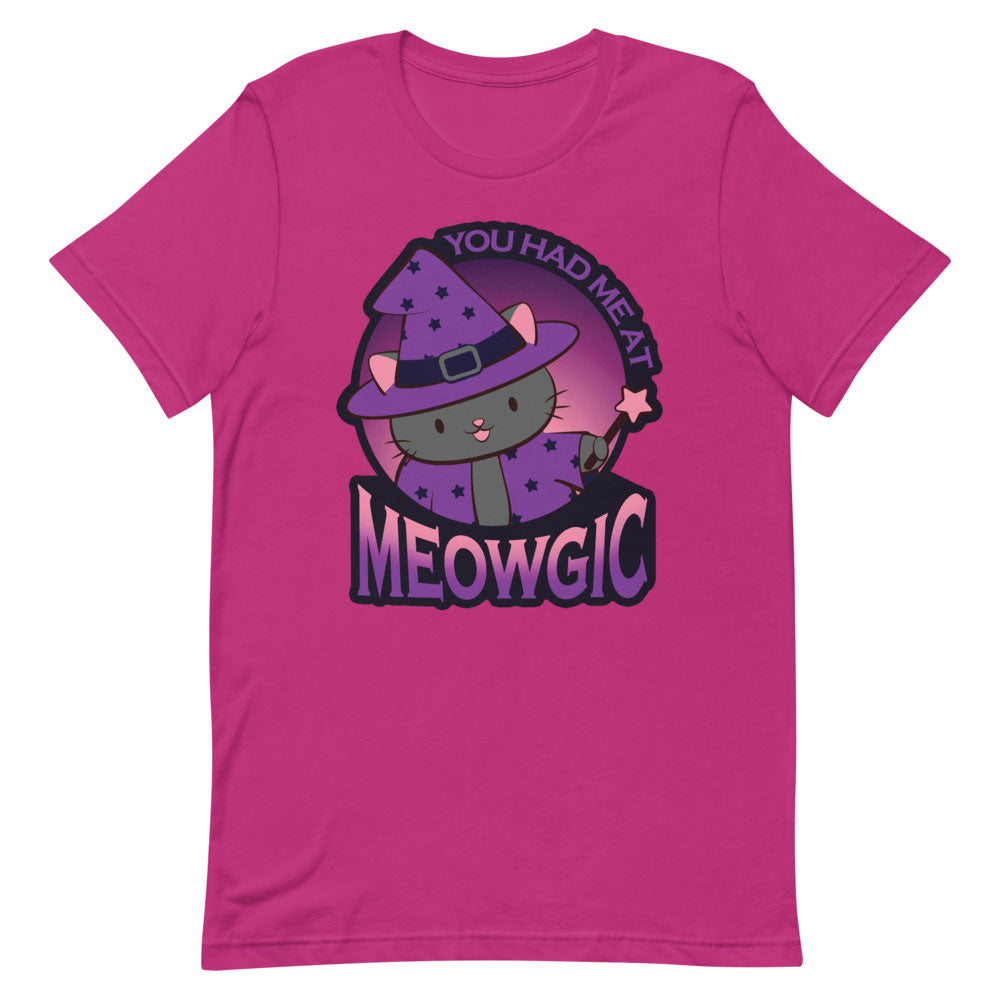 Meowgic Kawaii Wizard Cat T-shirt for Magic and Fantasy Lovers - Berry