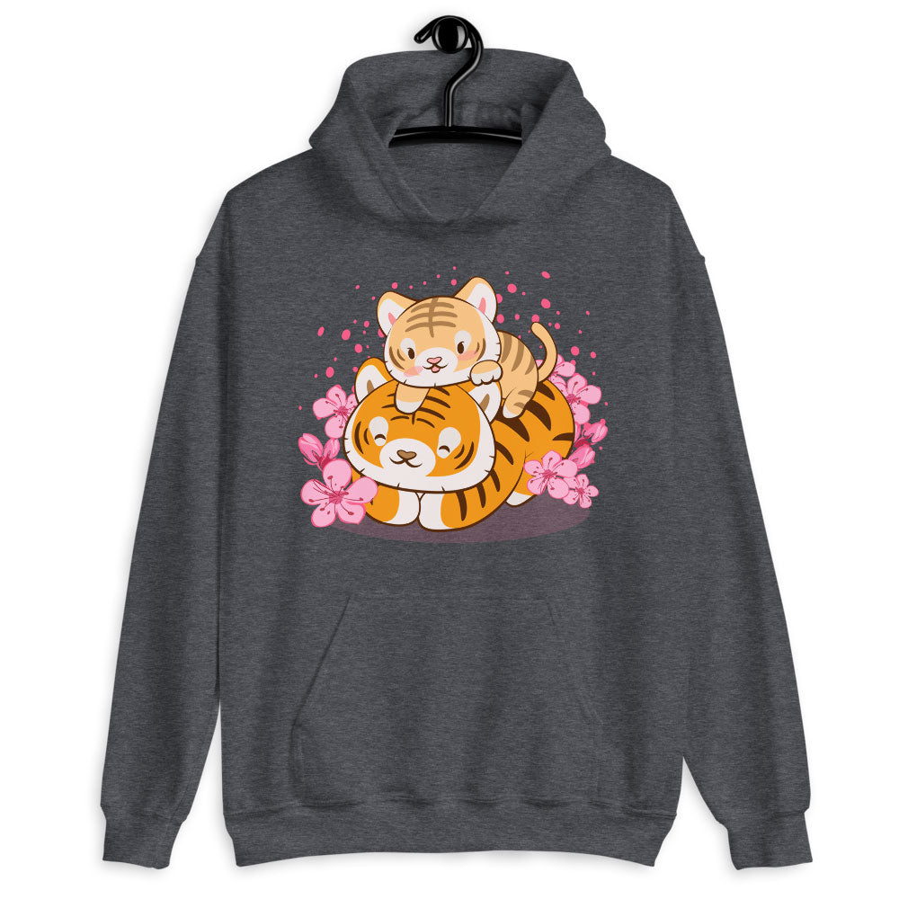 Mommy & Baby Kawaii Tiger Hoodie - dark heather
