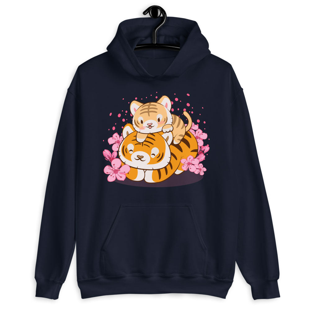 Mommy & Baby Kawaii Tiger Hoodie - navy