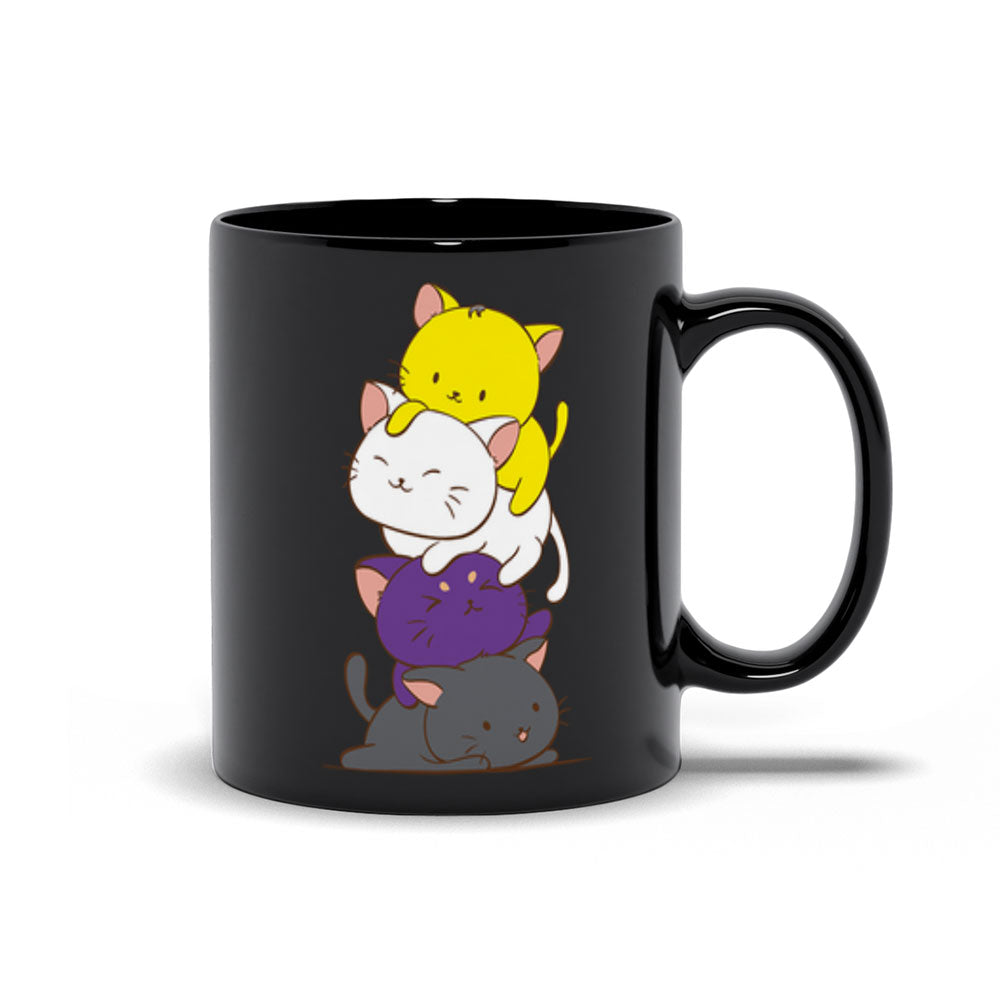 Non-Binary Pride Cute Kawaii Cat Mug 11 oz / Black