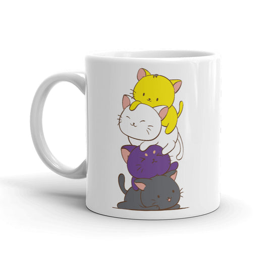 Non-Binary Pride Cute Kawaii Cat Mug 11 oz / White
