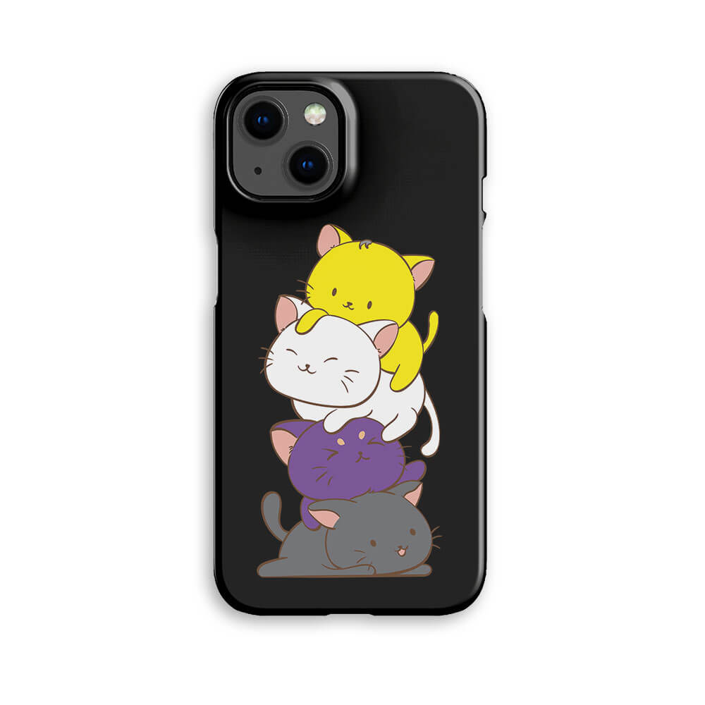 Non-Binary Pride Kawaii Cat Phone Case - black