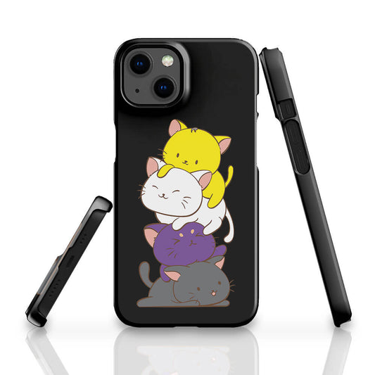 Non-Binary Pride Kawaii Cat Phone Case - black