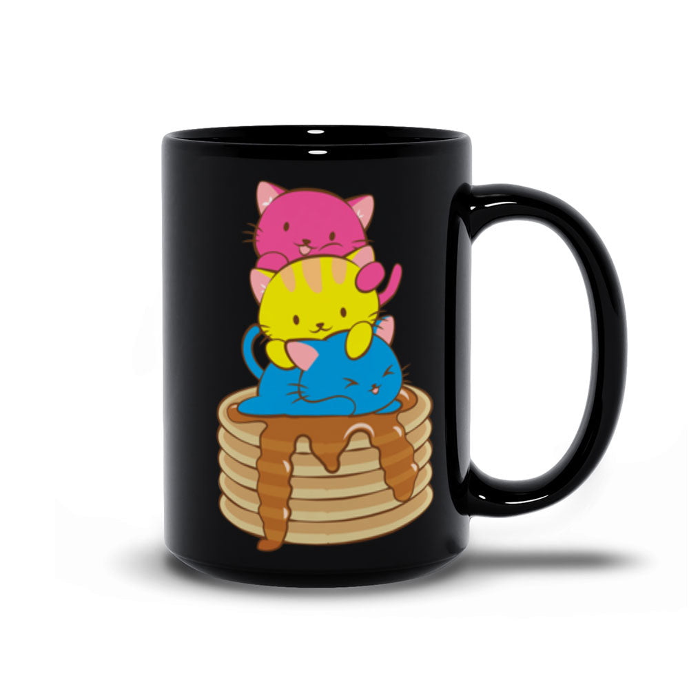Pansexual Pride Cute Kawaii Cat Mug 15 oz / Black