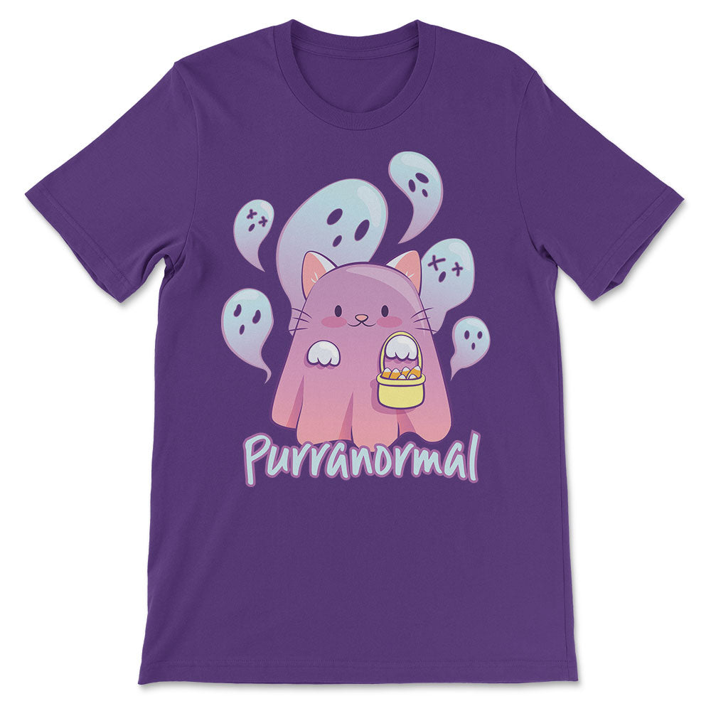 Purranormal Kawaii Ghost Cat Cute Halloween Shirt - Purple
