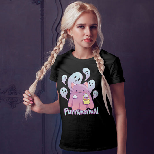 Purranormal Kawaii Ghost Cat Cute Halloween Shirt for Women