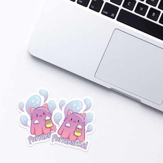 Purranormal Kawaii Ghost Cat Stickers for Laptop