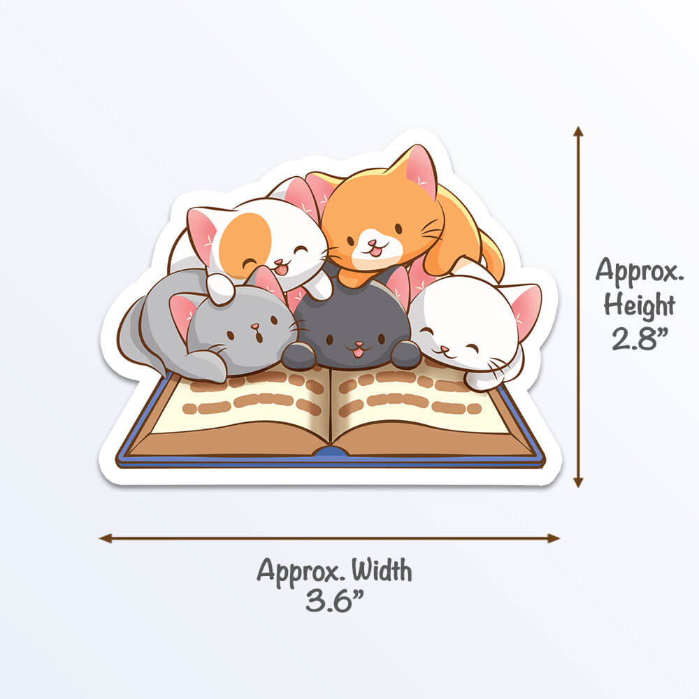 Reading Cute Cats Kawaii Sticker measurements