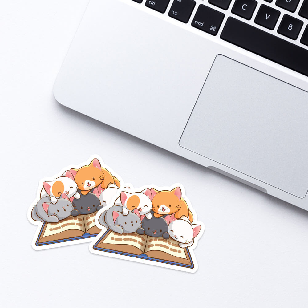 Reading Cute Cats Kawaii Sticker for laptop