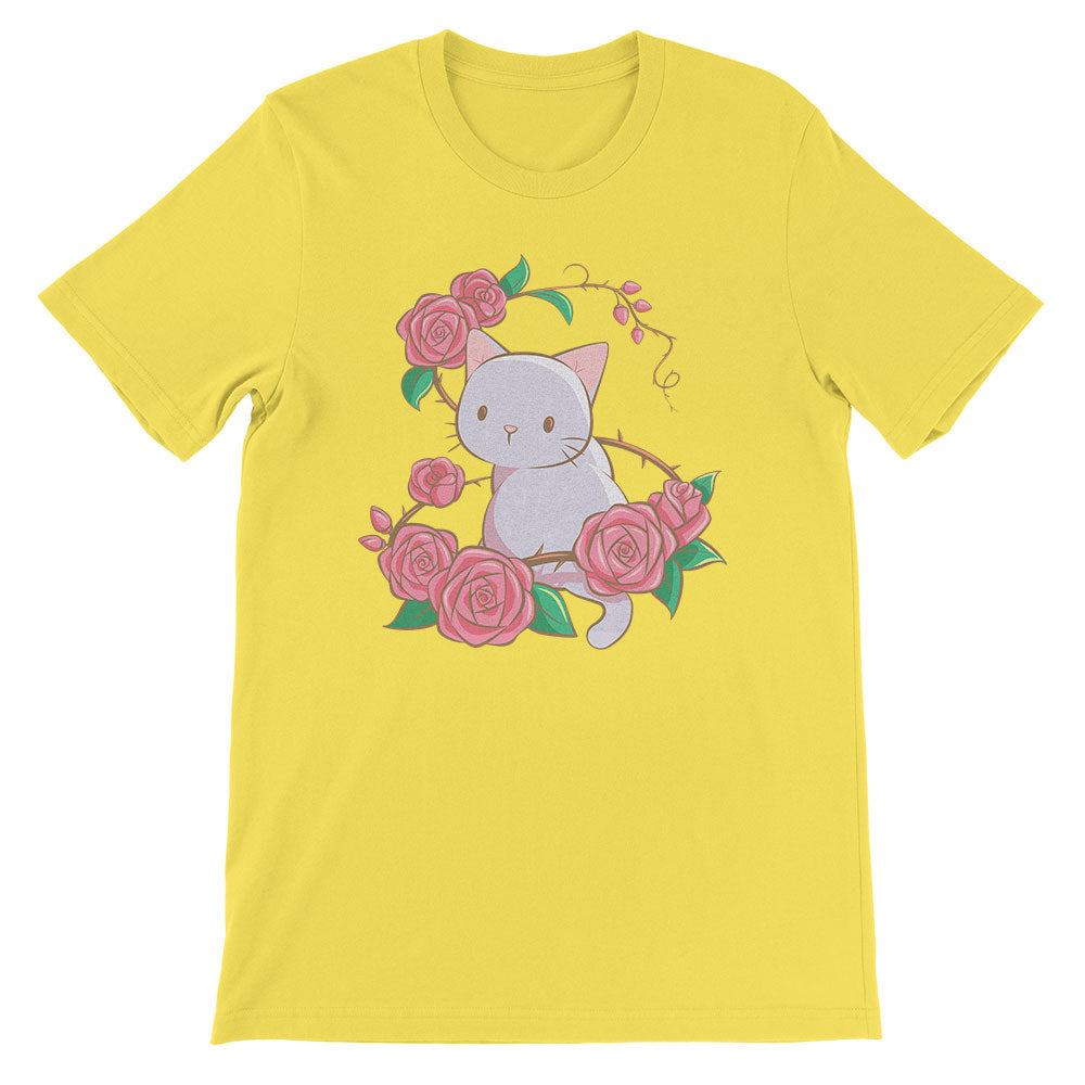 Roses and Thorns Kawaii Cat T-shirt Yellow