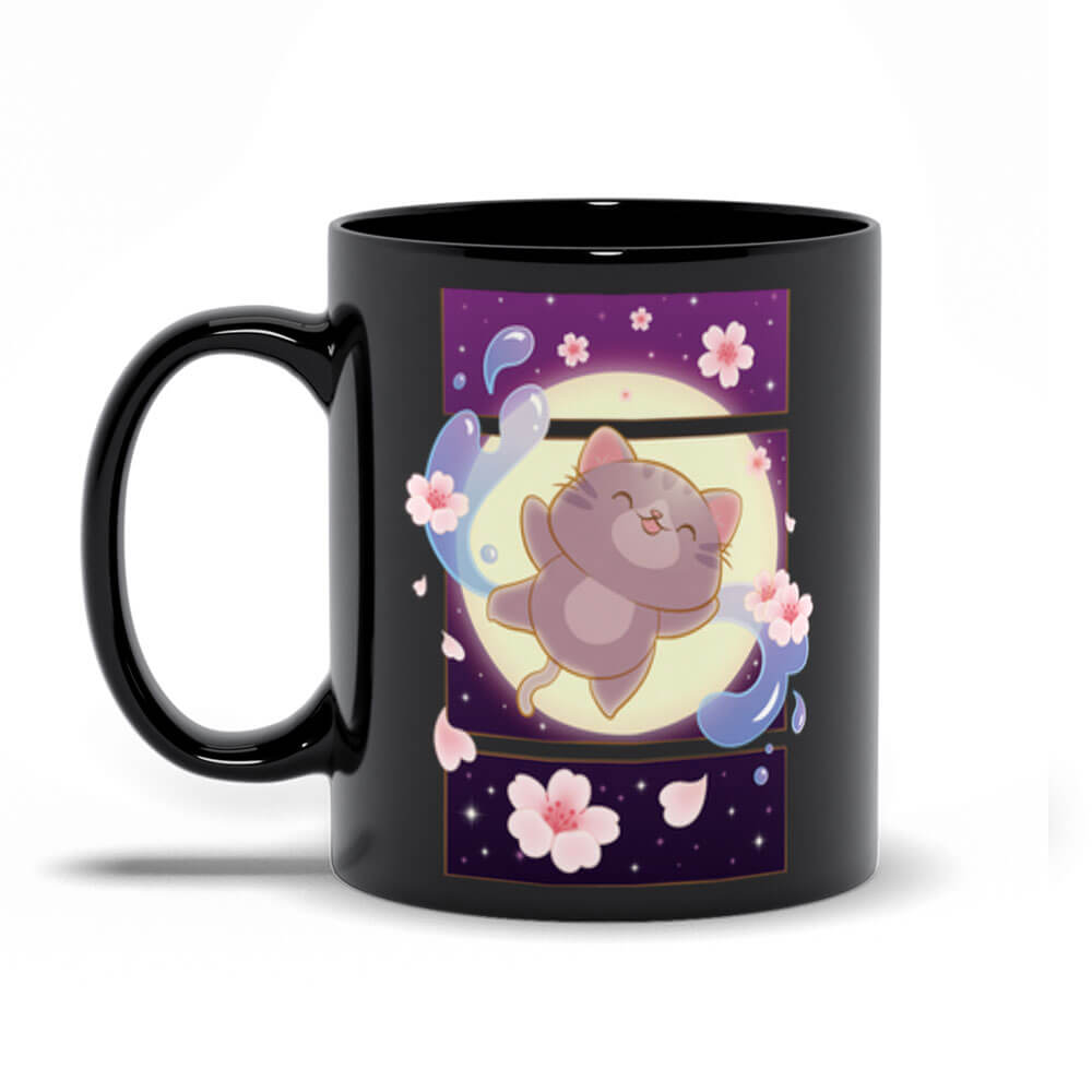 Sakura Flight Kawaii Cat Cute Mug, black 11oz