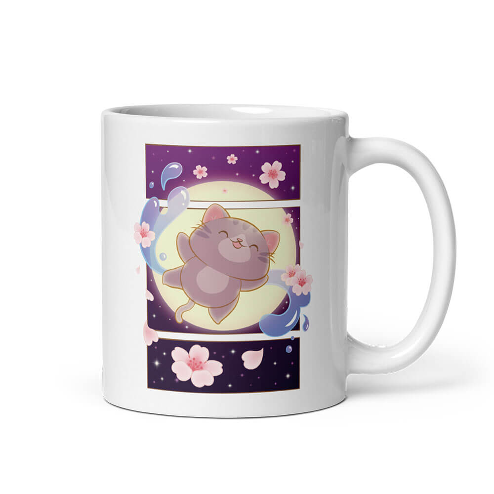 Sakura Flight Kawaii Cat Cute Mug, White 11oz