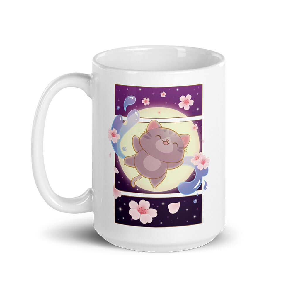 Sakura Flight Kawaii Cat Cute Mug, White 15oz
