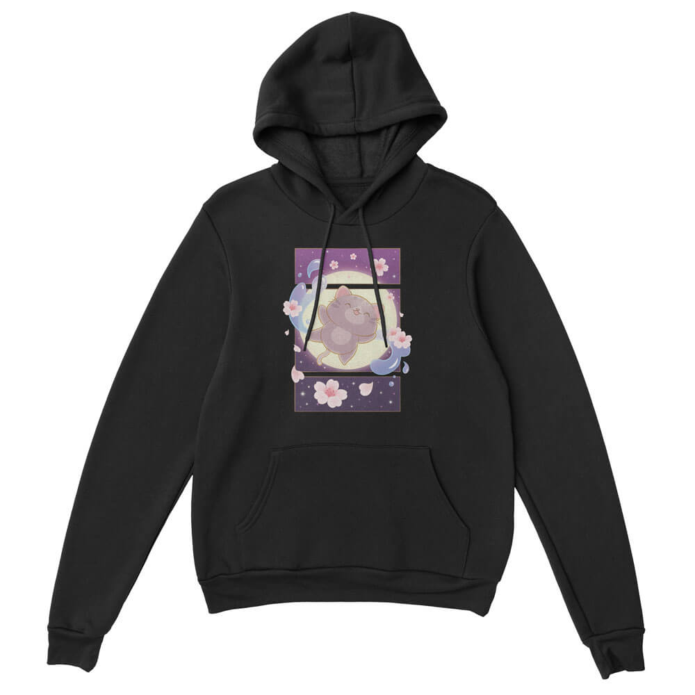 Sakura Flight Kawaii Cat Hoodie Black