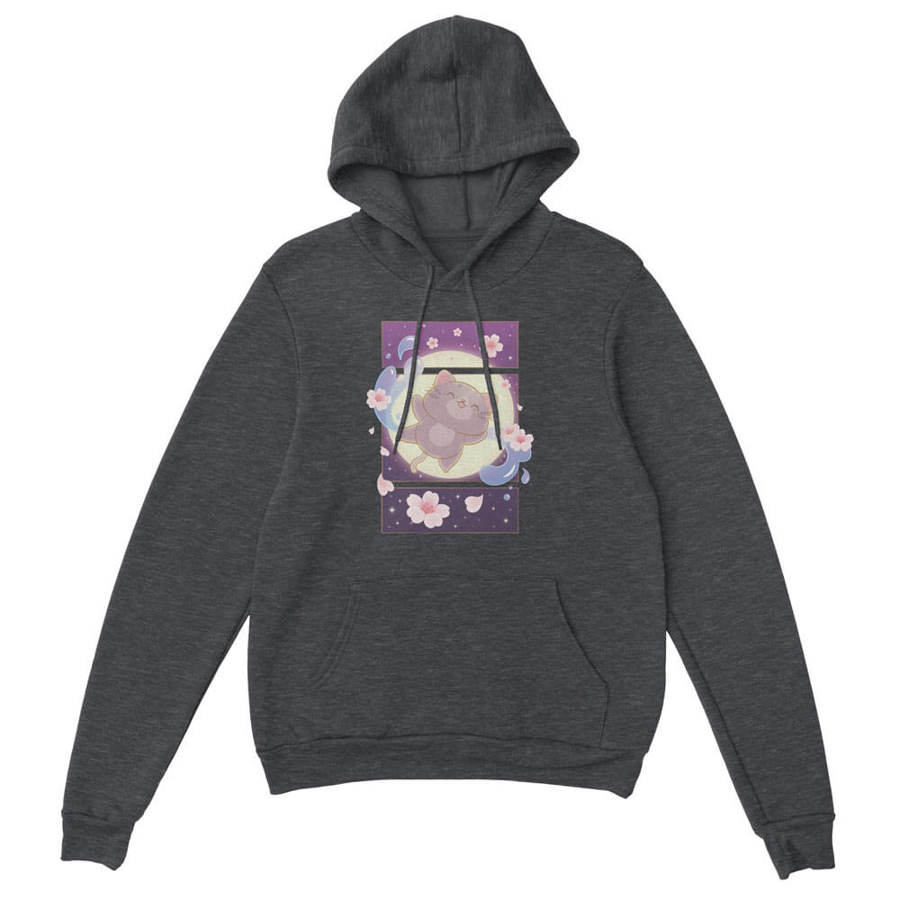 Sakura Flight Kawaii Cat Hoodie Dark Heather