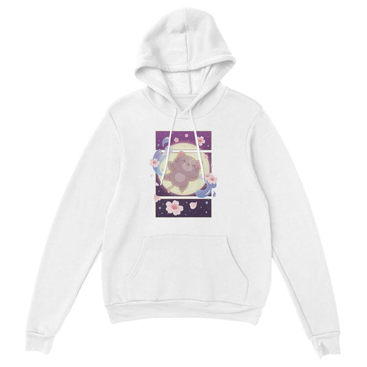 Sakura Flight Kawaii Cat Hoodie White