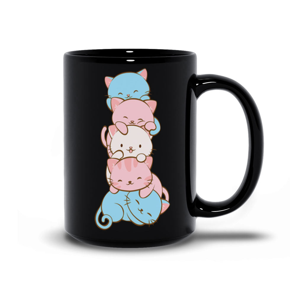 Transgender Pride Cute Kawaii Cat Mug 15 oz / Black