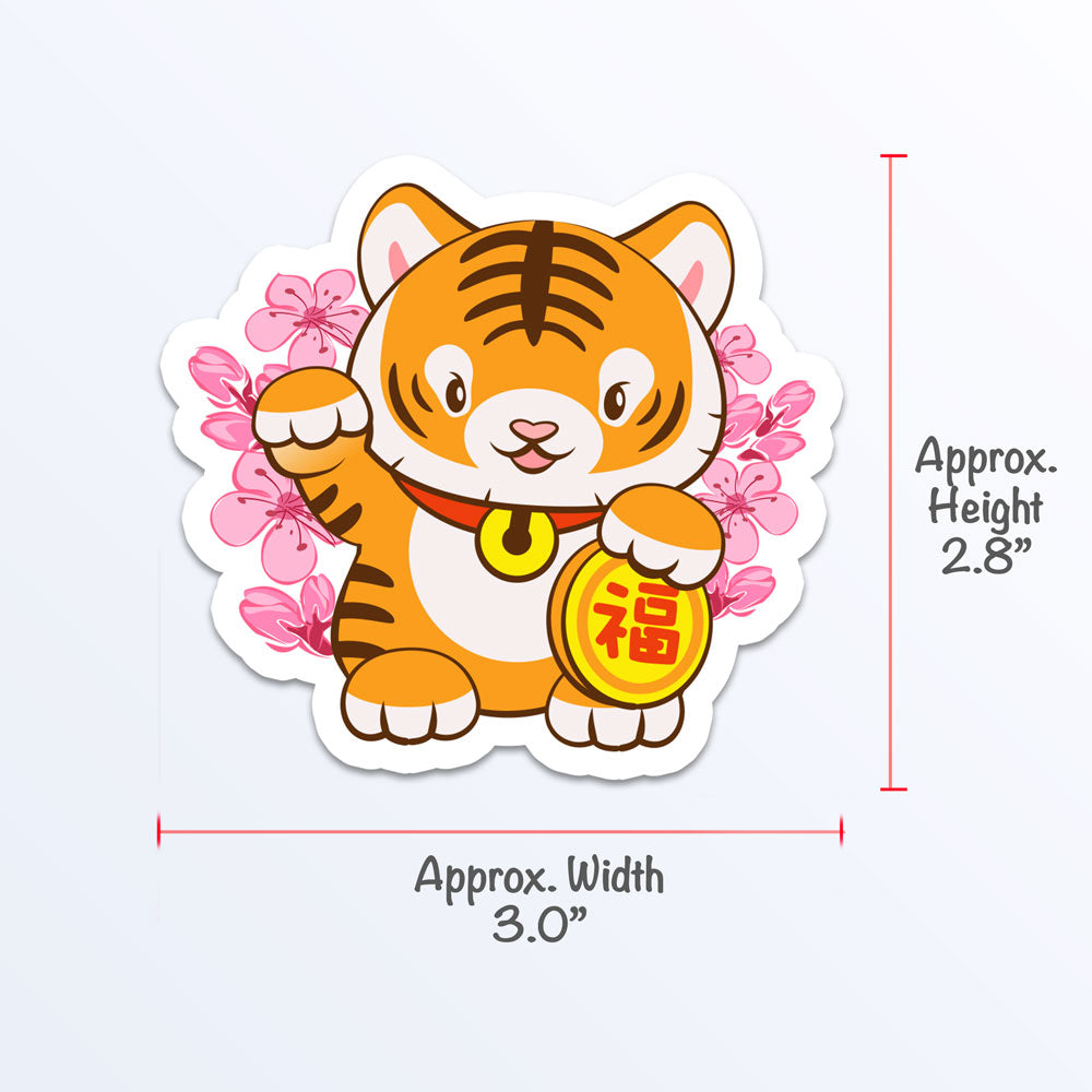 Year of Tiger Kawaii Vinyl Stickers Lucky Tiger Measurements