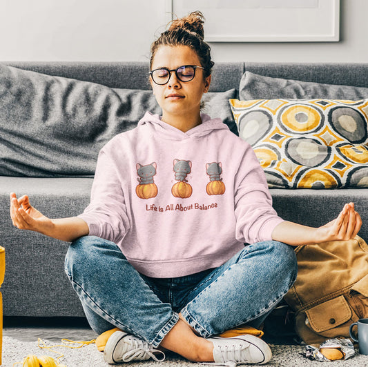 Yoga Cats on Pumpkins Cute Kawaii Hoodie for Fall - Women