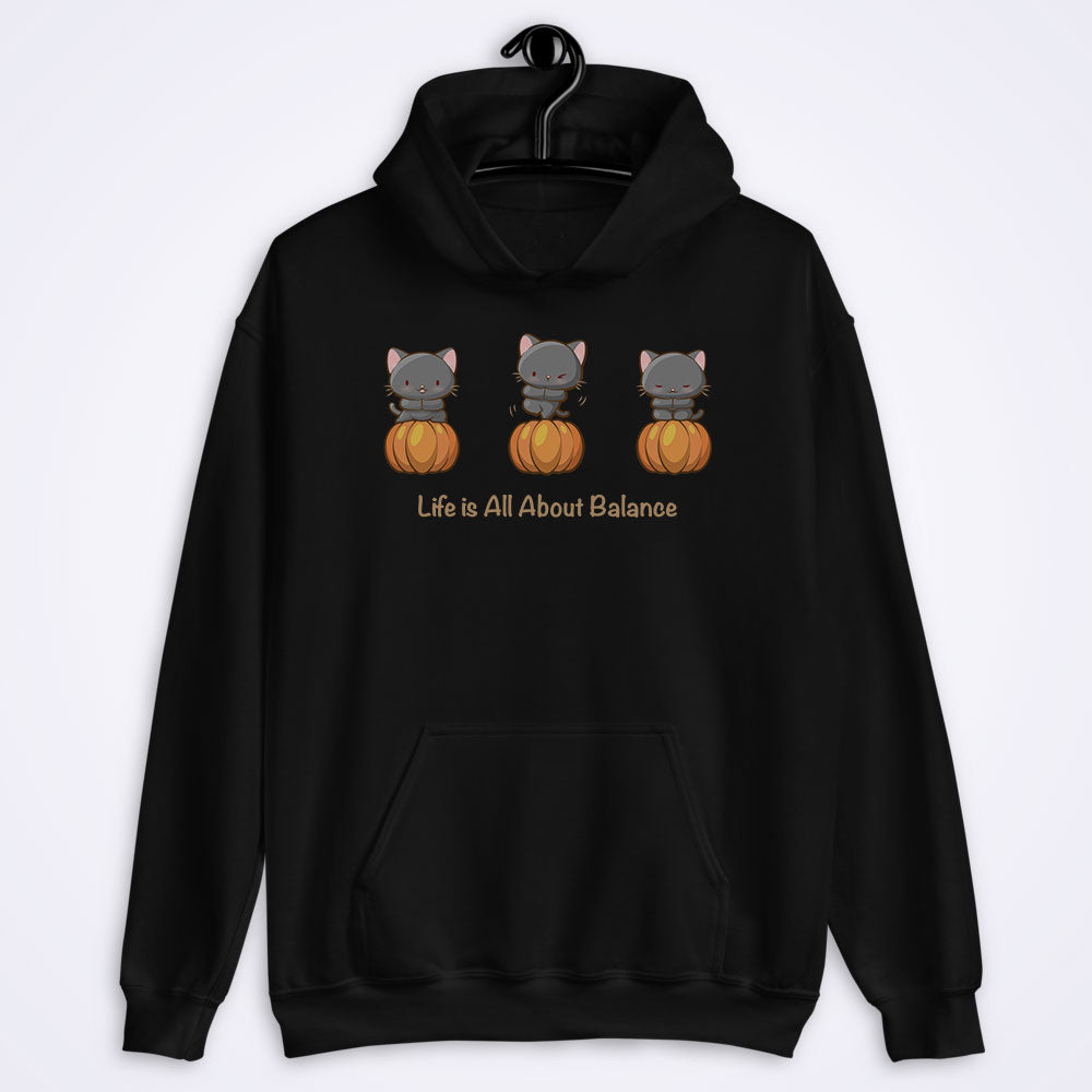 Yoga Cats on Pumpkins Cute Kawaii Hoodie for Fall - black