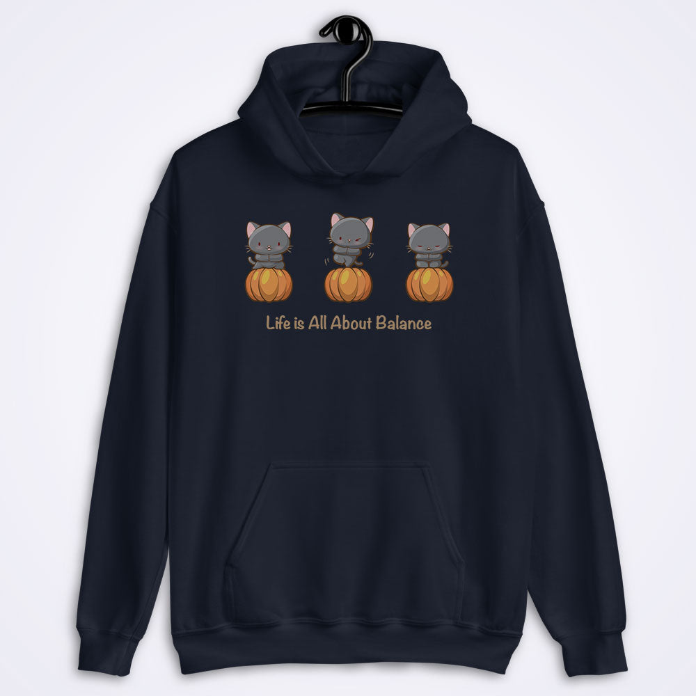 Yoga Cats on Pumpkins Cute Kawaii Hoodie for Fall - Navy