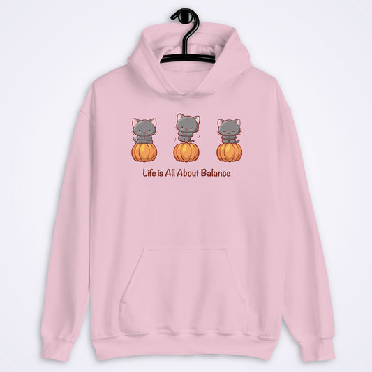 Yoga Cats on Pumpkins Cute Kawaii Hoodie for Fall - Pink
